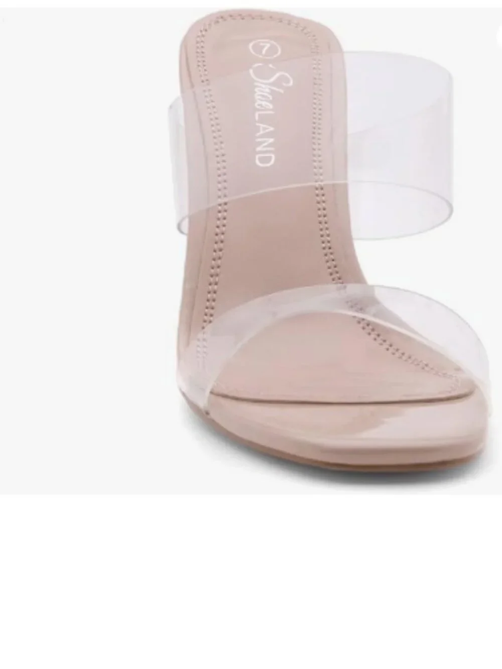 Clear Heels for Women, Transparent Two Strap Chunky Block High Heel Mules, Slip